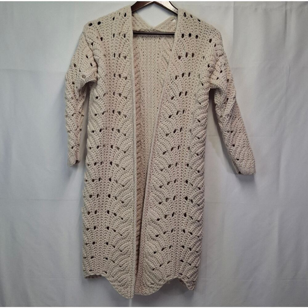 Moon & Madison Crochet Open Front Cozy Duster Cardigan Ivory Cream XS